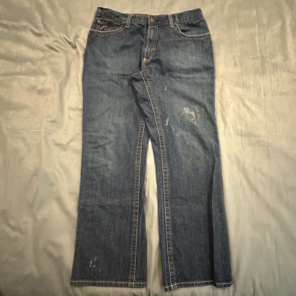 Ariat FR M4 Relaxed Boot Jeans Mens 34x32 Dark Blue Denim Work Pants Cat 2